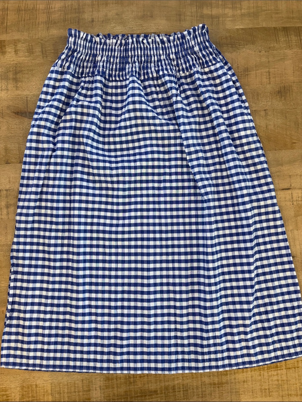 Universal Thread Blue White Gingham Midi Skirt Side Slits Pockets Large Smocked - Picture 3 of 8